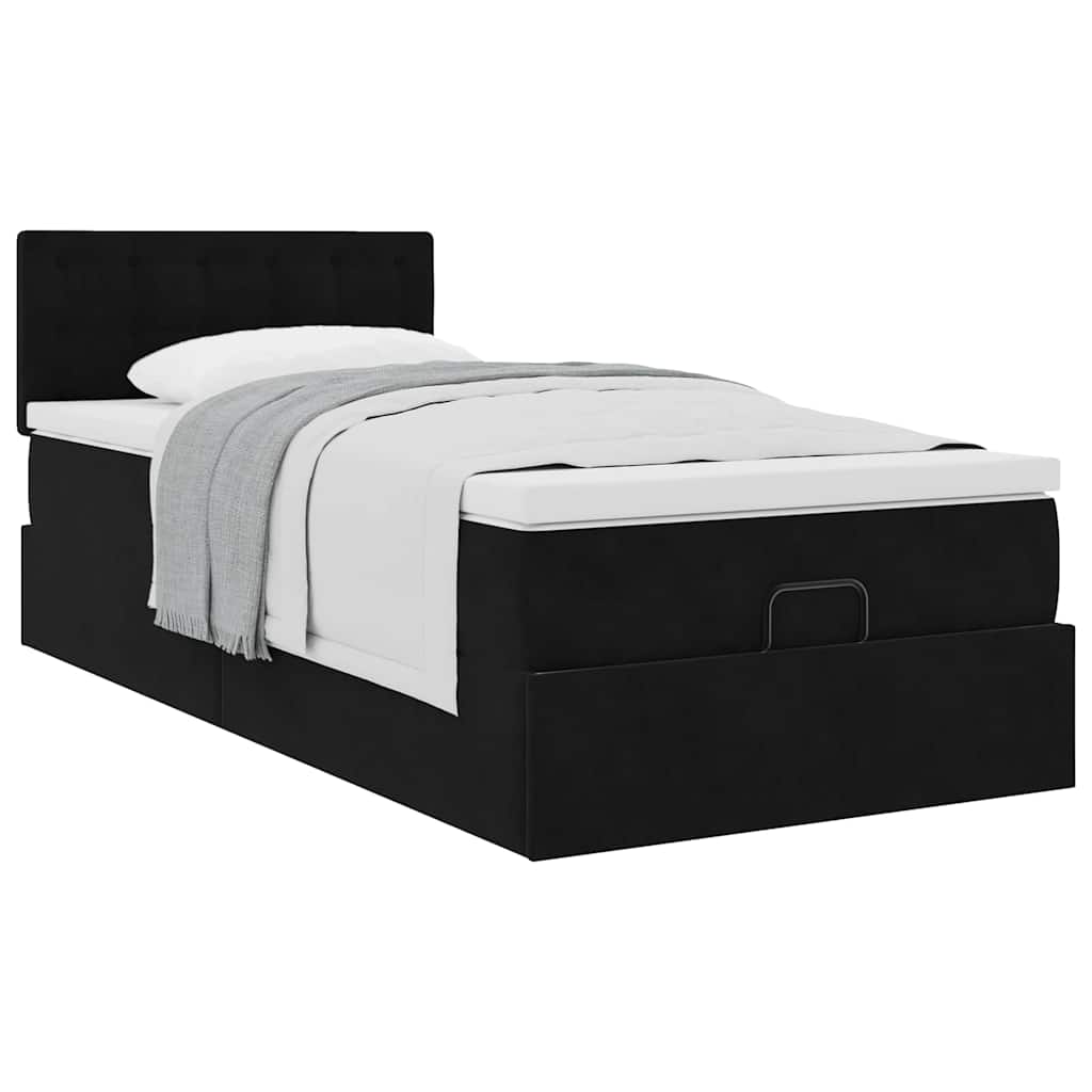 Ottoman bed met matras 100x200 cm fluweel zwart is nu te koop bij PeponiXL, paradijselijk wonen!