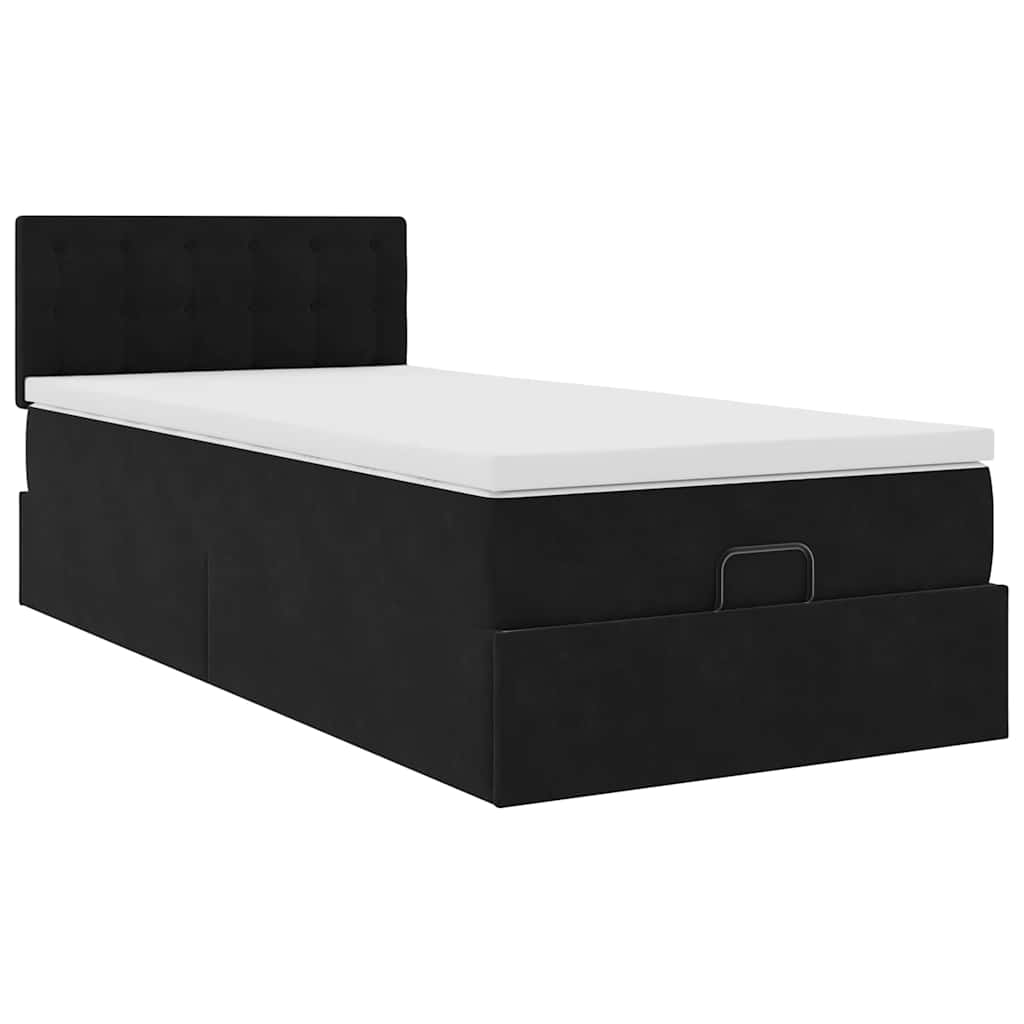 Ottoman bed met matras 100x200 cm fluweel zwart is nu te koop bij PeponiXL, paradijselijk wonen!