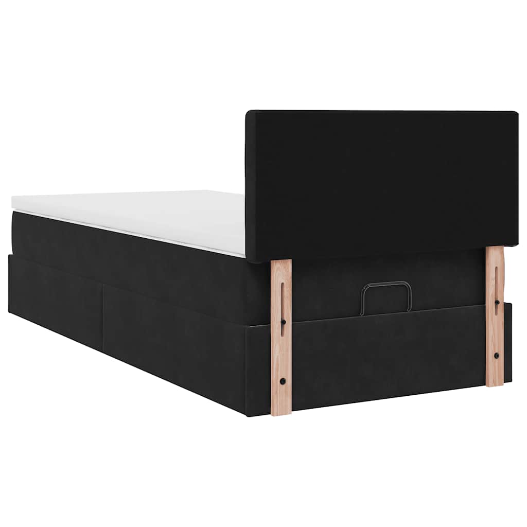 Ottoman bed met matras 100x200 cm fluweel zwart is nu te koop bij PeponiXL, paradijselijk wonen!