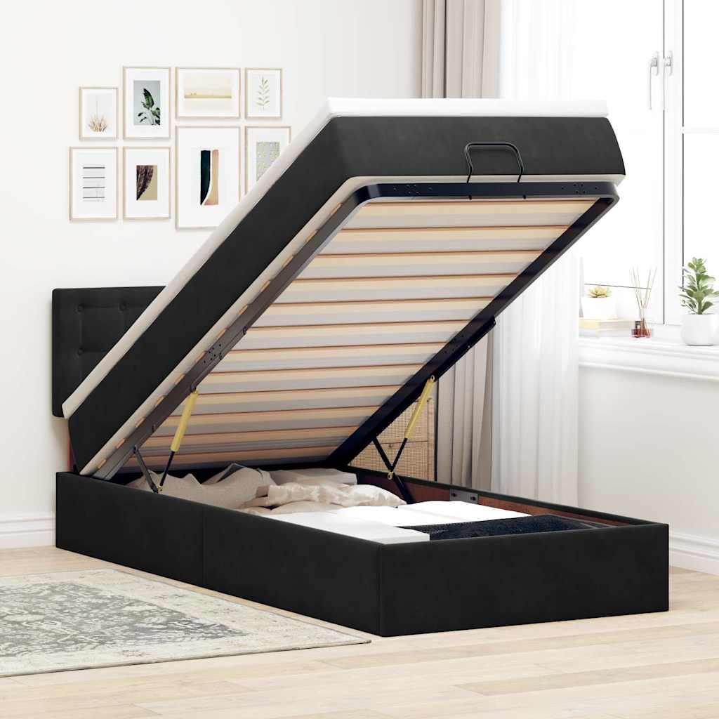 Ottoman bed met matras 100x200 cm fluweel zwart is nu te koop bij PeponiXL, paradijselijk wonen!