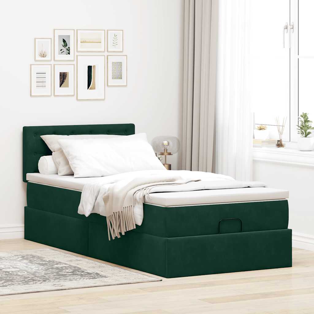 Ottoman bed met matras 100x200 cm fluweel donkergroen is nu te koop bij PeponiXL, paradijselijk wonen!