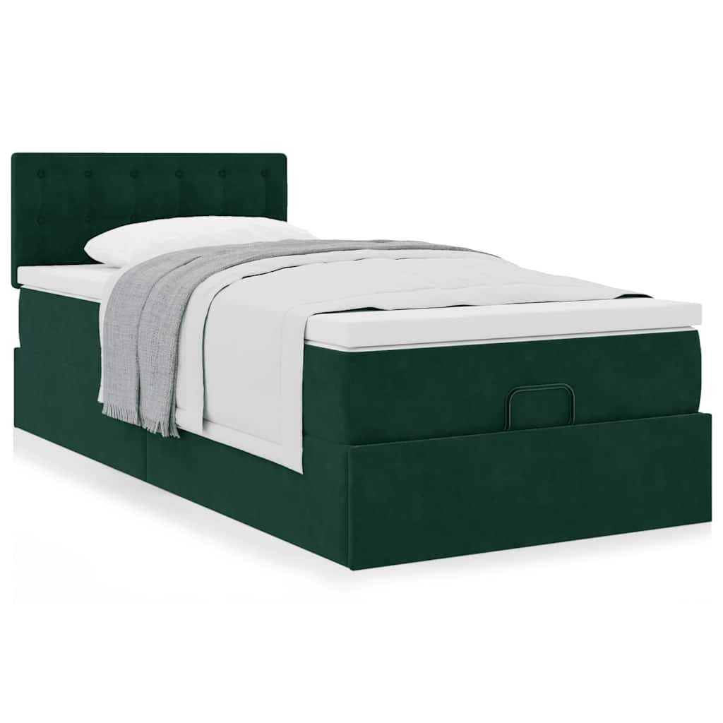 Ottoman bed met matras 100x200 cm fluweel donkergroen is nu te koop bij PeponiXL, paradijselijk wonen!