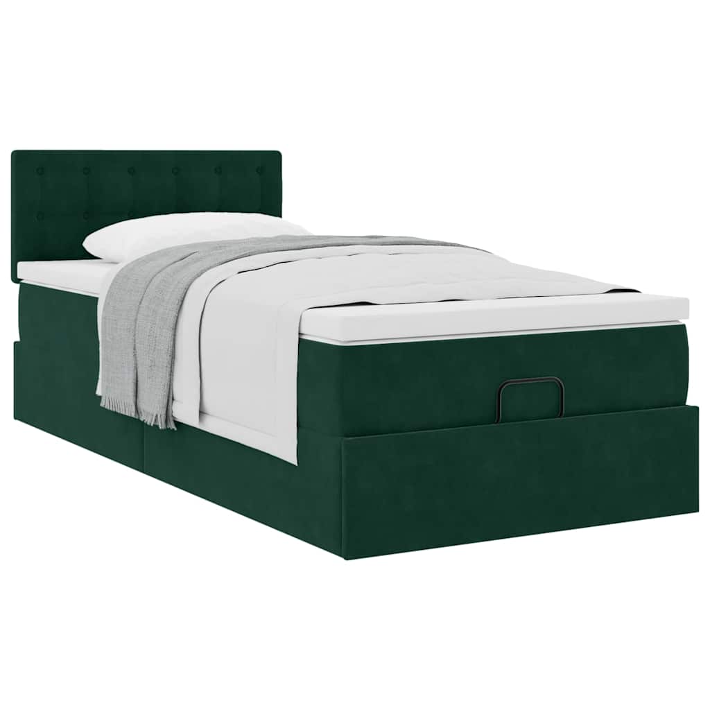 Ottoman bed met matras 100x200 cm fluweel donkergroen is nu te koop bij PeponiXL, paradijselijk wonen!