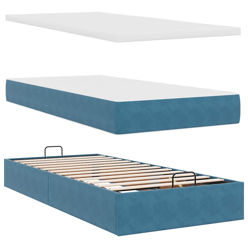 Ottoman bed met matras 100x200 cm fluweel donkerblauw is nu te koop bij PeponiXL, paradijselijk wonen!