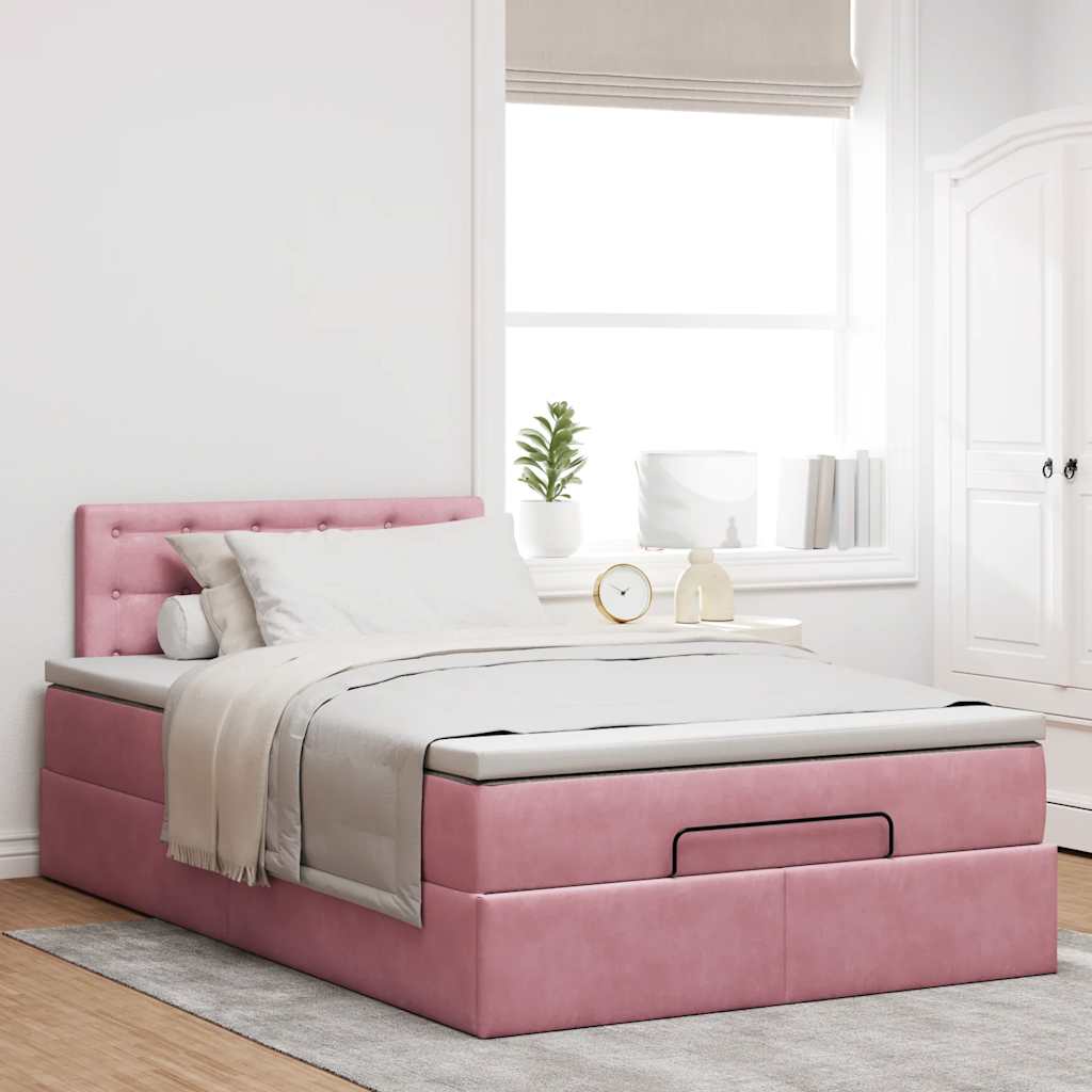 Bed poef met matras 120x190 cm fluweel roze is nu te koop bij PeponiXL, paradijselijk wonen!