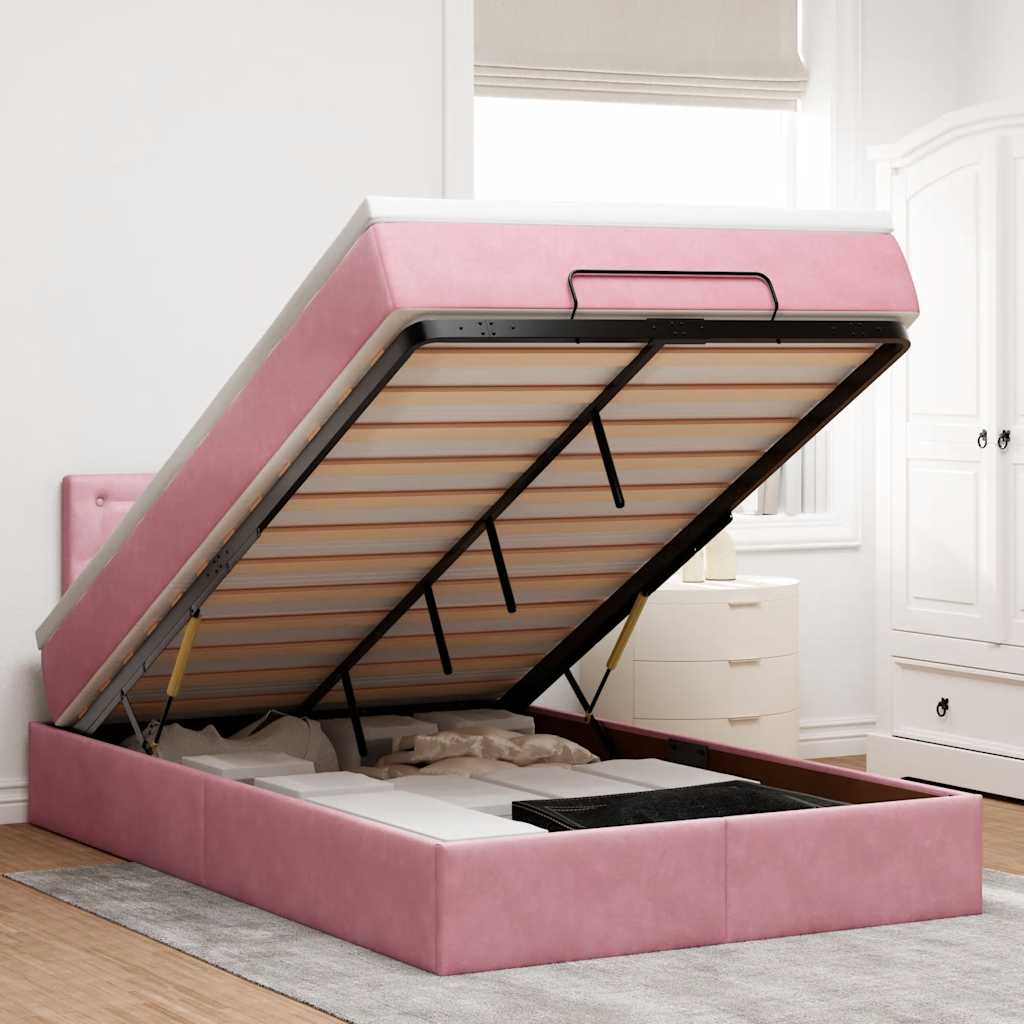 Bed poef met matras 120x190 cm fluweel roze is nu te koop bij PeponiXL, paradijselijk wonen!