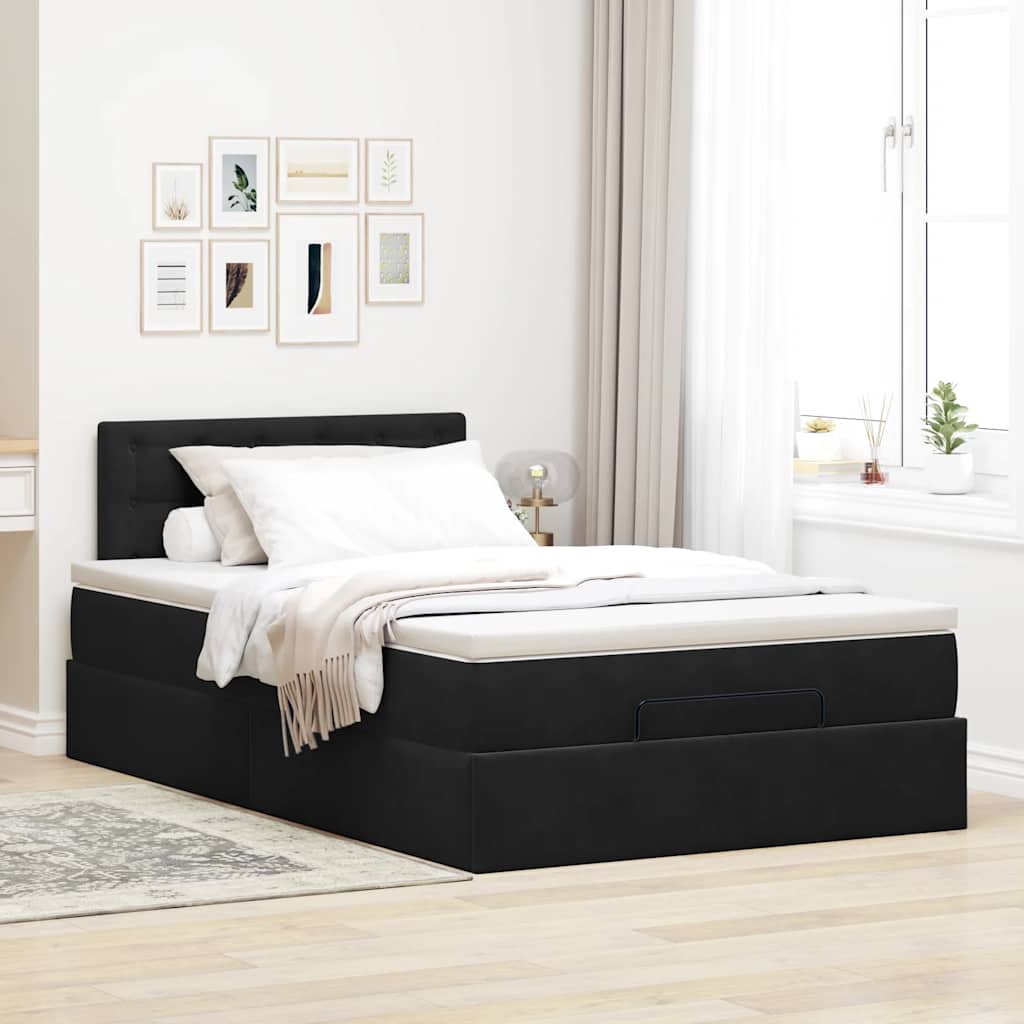 Ottoman bed met matras 120x200cm fluweel zwart is nu te koop bij PeponiXL, paradijselijk wonen!