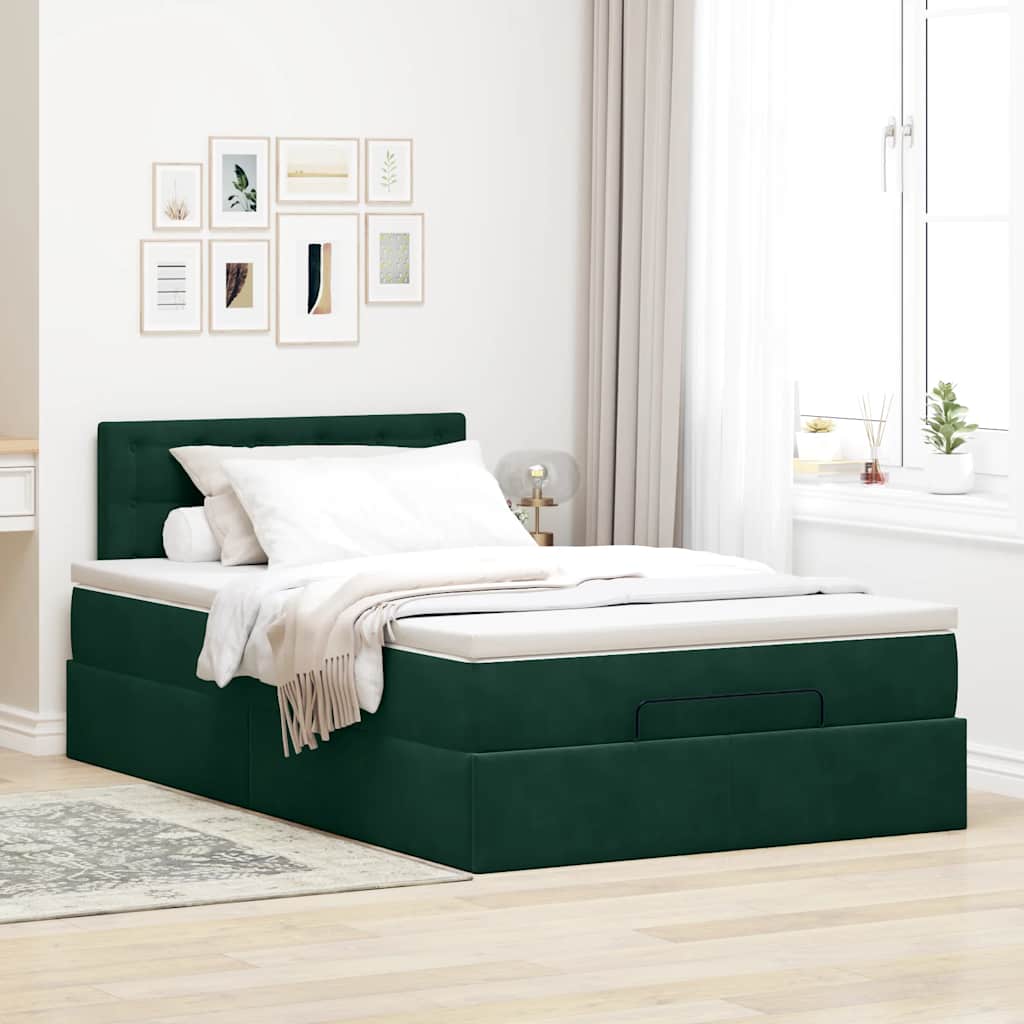 Ottoman bed met matras 120x200cm fluweel donkergroen is nu te koop bij PeponiXL, paradijselijk wonen!