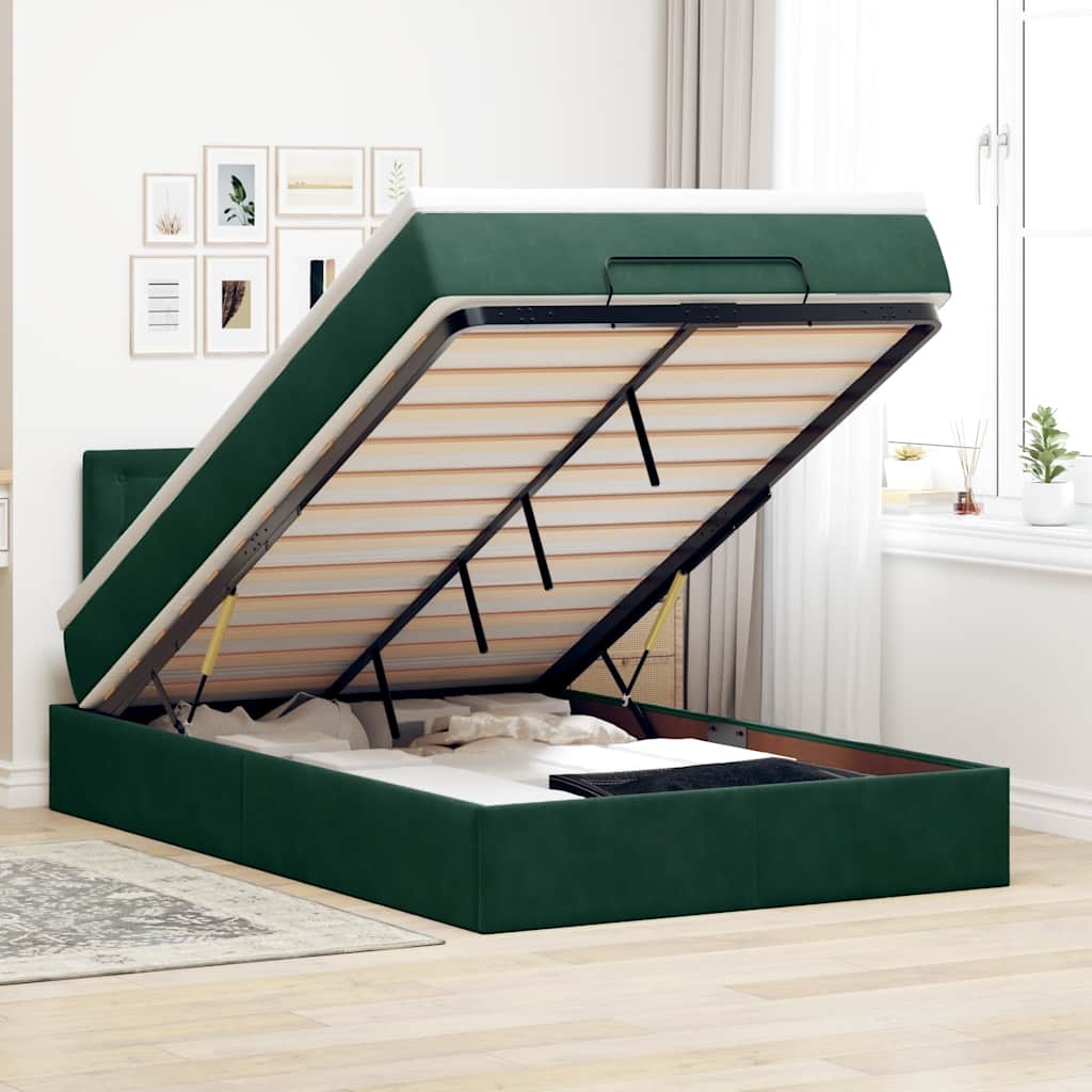 Ottoman bed met matras 120x200cm fluweel donkergroen is nu te koop bij PeponiXL, paradijselijk wonen!