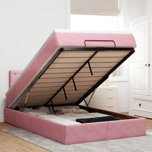 Ottoman bed met matras 120x200cm fluweel roze is nu te koop bij PeponiXL, paradijselijk wonen!