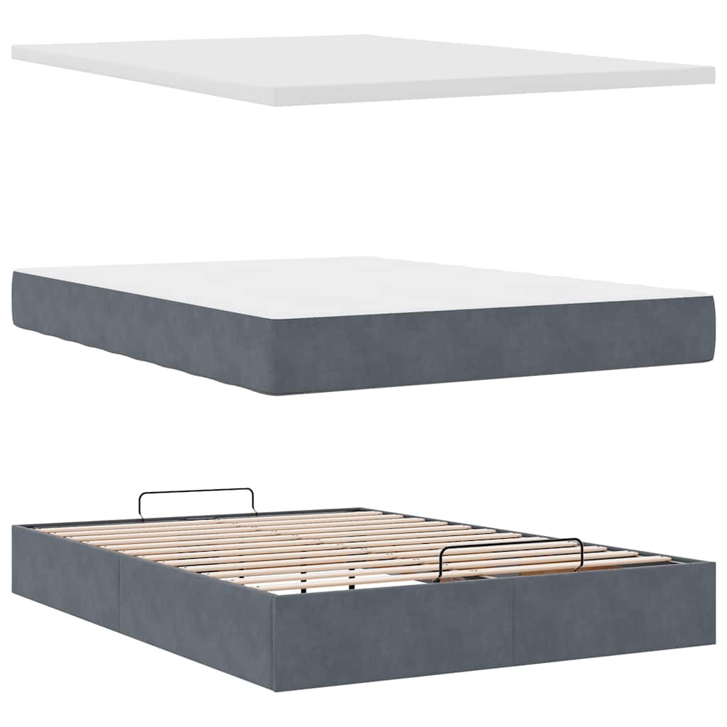 Ottoman bed met matras 140x190cm fluweel donkergrijs is nu te koop bij PeponiXL, paradijselijk wonen!
