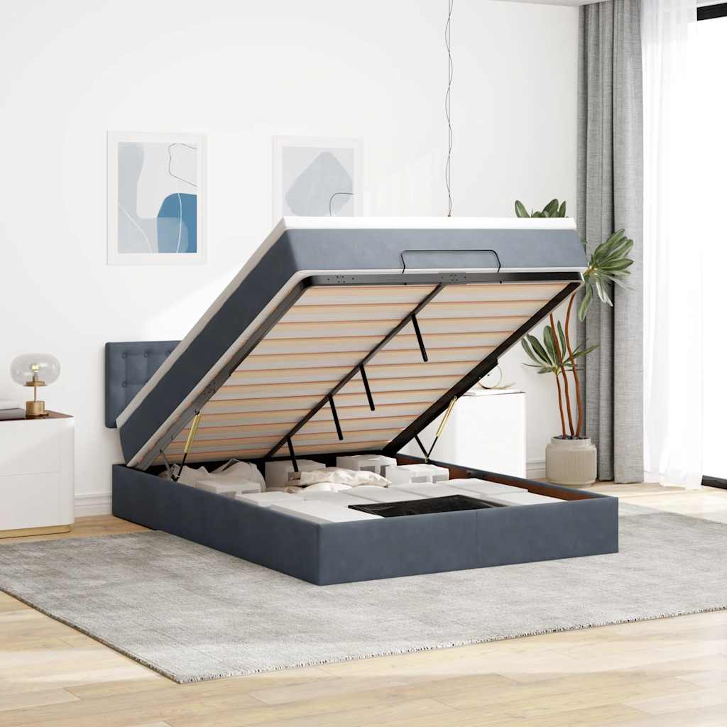 Ottoman bed met matras 140x190cm fluweel donkergrijs is nu te koop bij PeponiXL, paradijselijk wonen!