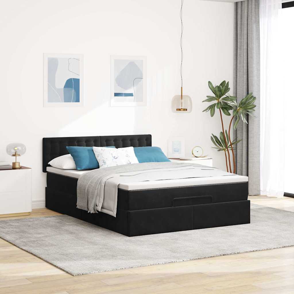 Ottoman bed met matras 140x190cm fluweel zwart is nu te koop bij PeponiXL, paradijselijk wonen!