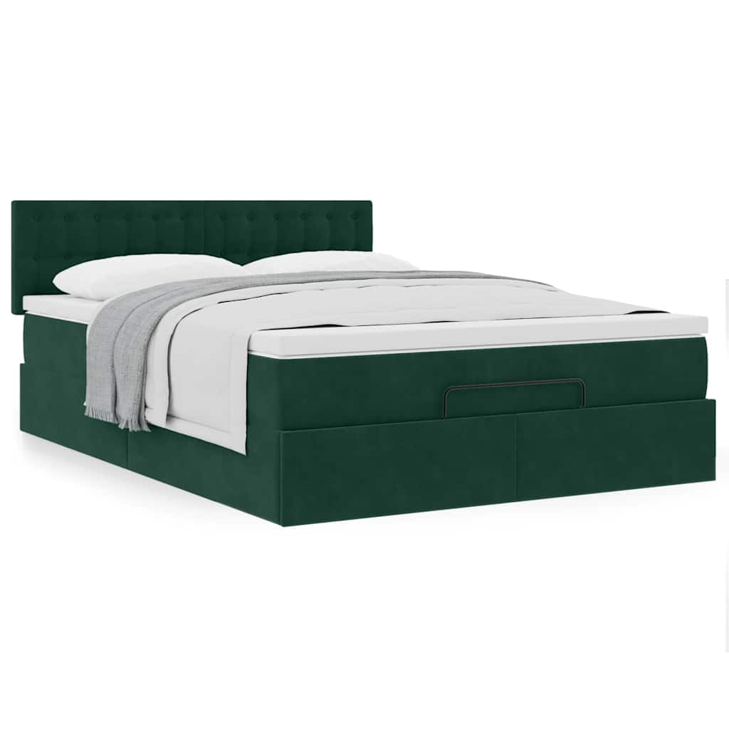 Ottoman bed met matras 140x190cm fluweel donkergroen is nu te koop bij PeponiXL, paradijselijk wonen!