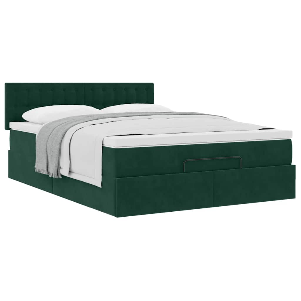 Ottoman bed met matras 140x190cm fluweel donkergroen is nu te koop bij PeponiXL, paradijselijk wonen!
