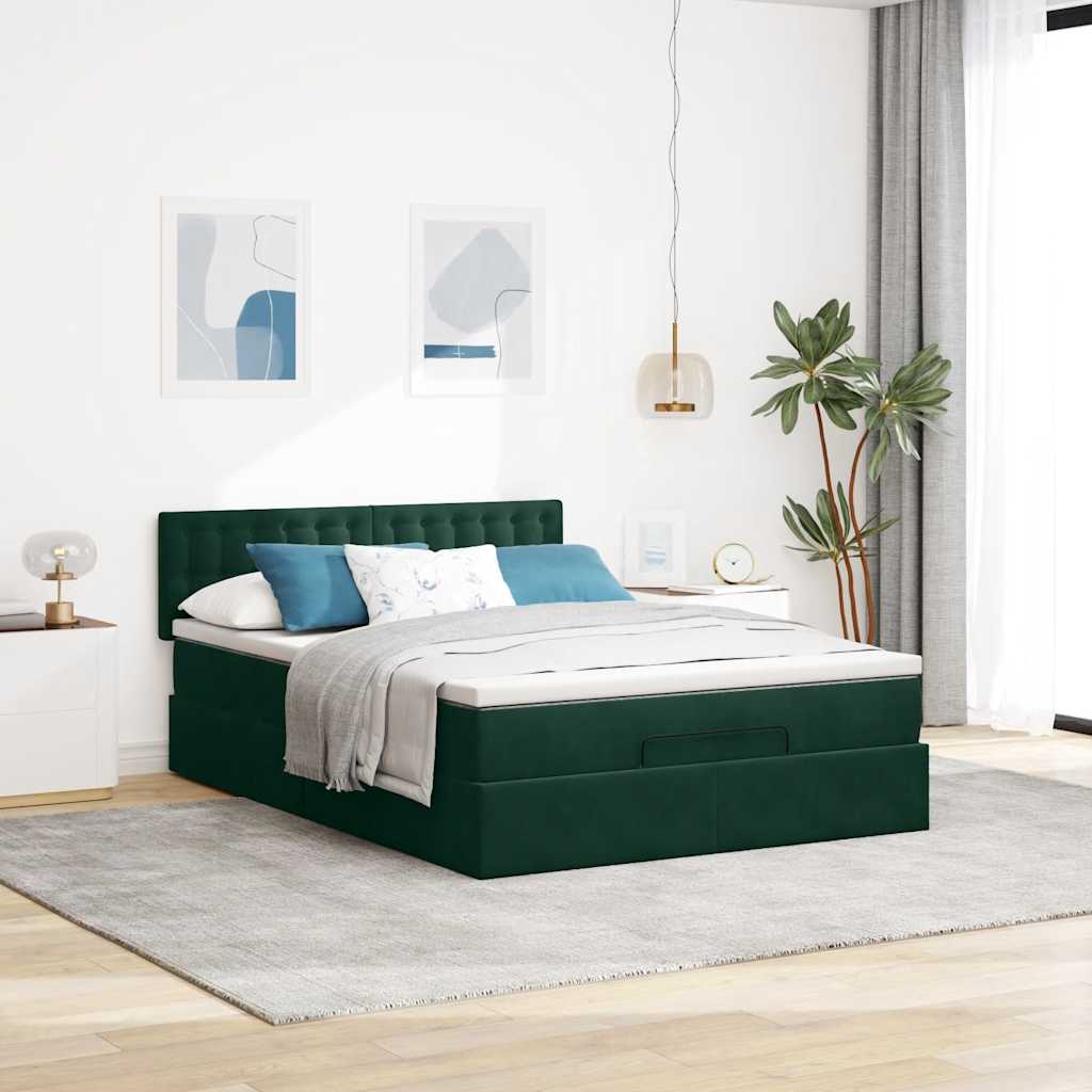 Ottoman bed met matras 140x190cm fluweel donkergroen is nu te koop bij PeponiXL, paradijselijk wonen!