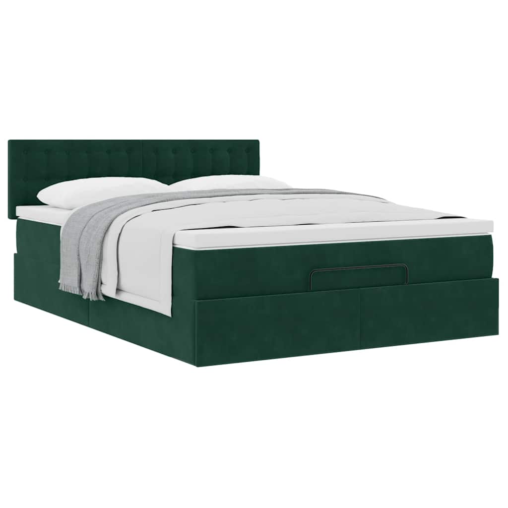 Ottoman bed met matras 140x190cm fluweel donkergroen is nu te koop bij PeponiXL, paradijselijk wonen!