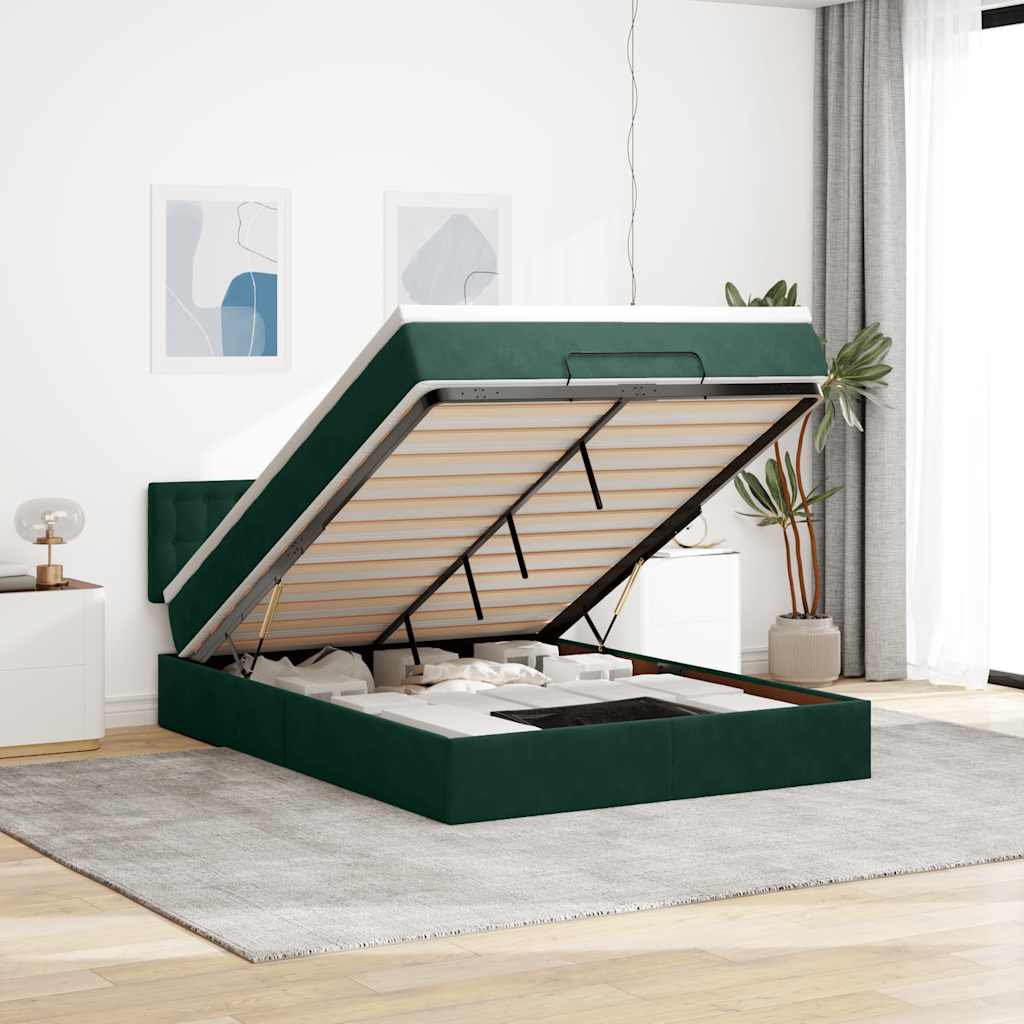 Ottoman bed met matras 140x190cm fluweel donkergroen is nu te koop bij PeponiXL, paradijselijk wonen!