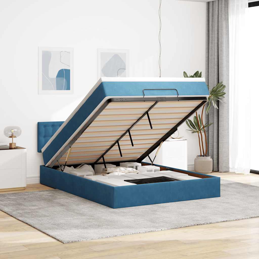 Ottoman bed met matras 140x190cm fluweel donkerblauw is nu te koop bij PeponiXL, paradijselijk wonen!