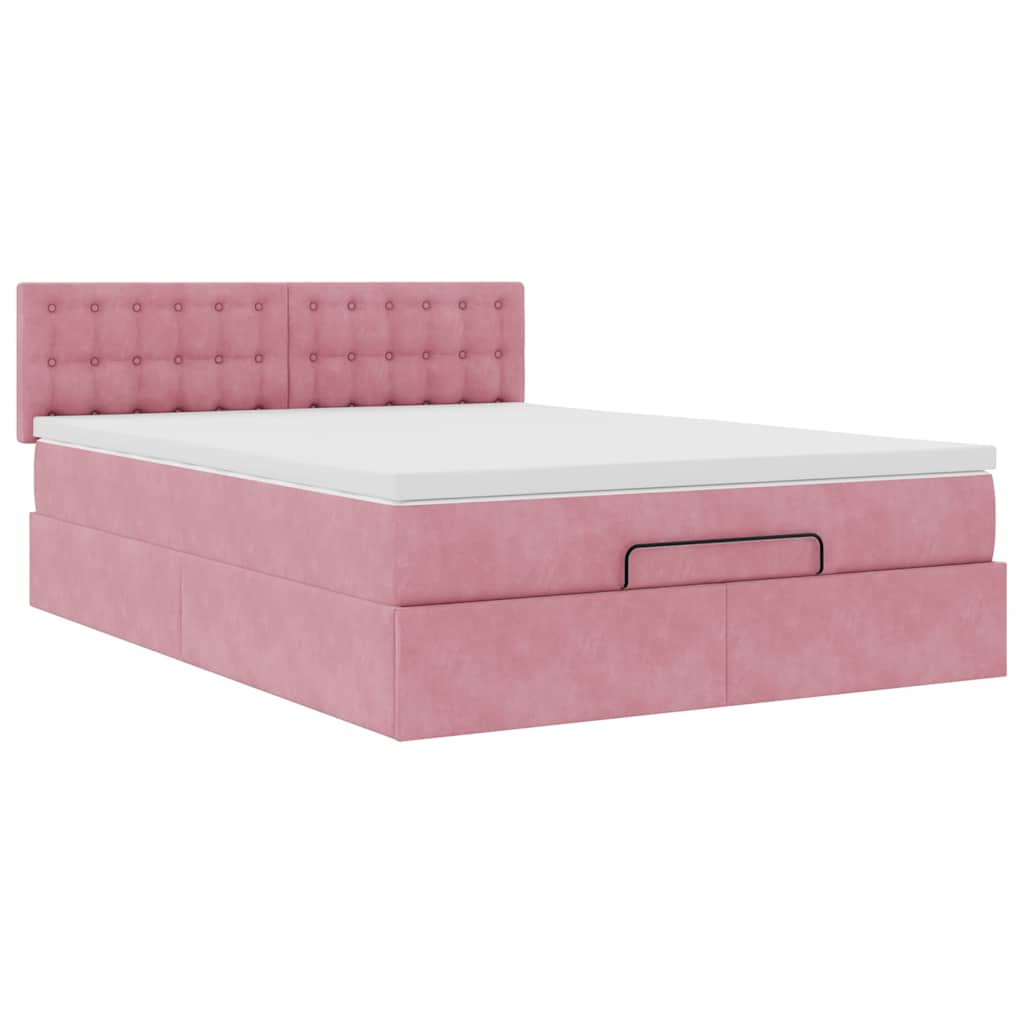 Ottoman bed met matras 140x190cm fluweel roze is nu te koop bij PeponiXL, paradijselijk wonen!
