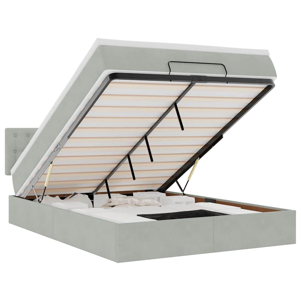 Ottoman bed met matras 140x200cm fluweel lichtgrijs is nu te koop bij PeponiXL, paradijselijk wonen!