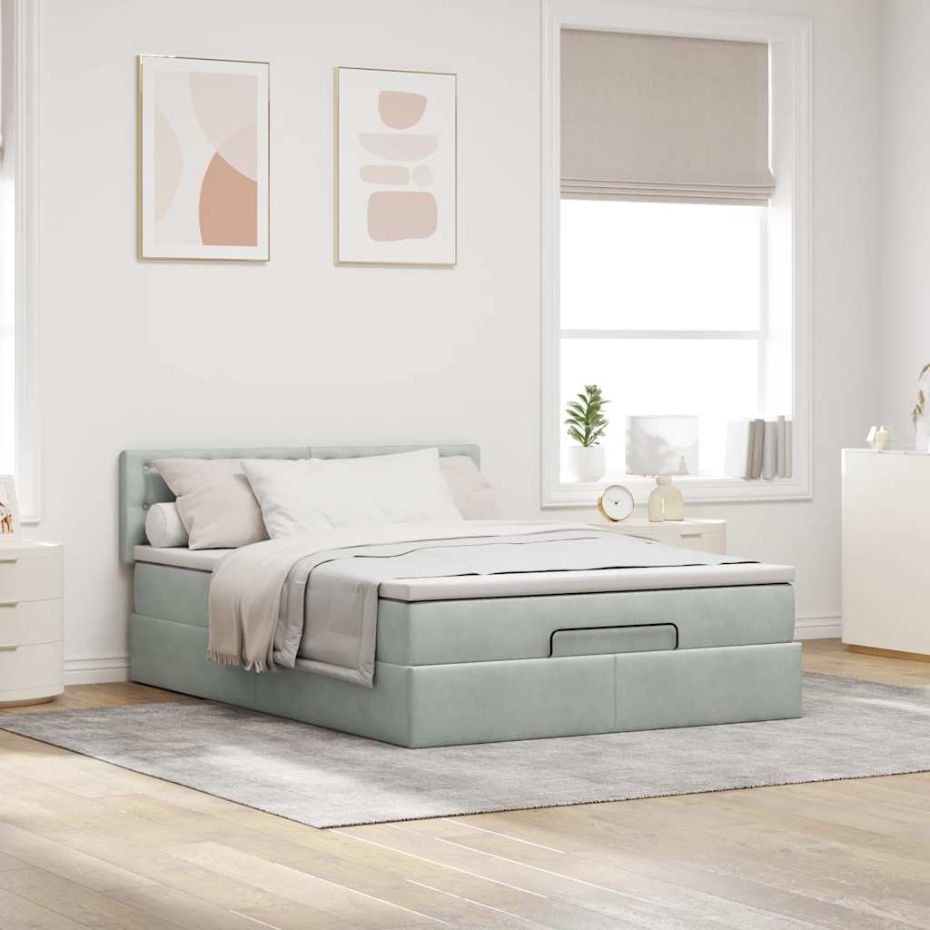 Ottoman bed met matras 140x200cm fluweel lichtgrijs is nu te koop bij PeponiXL, paradijselijk wonen!