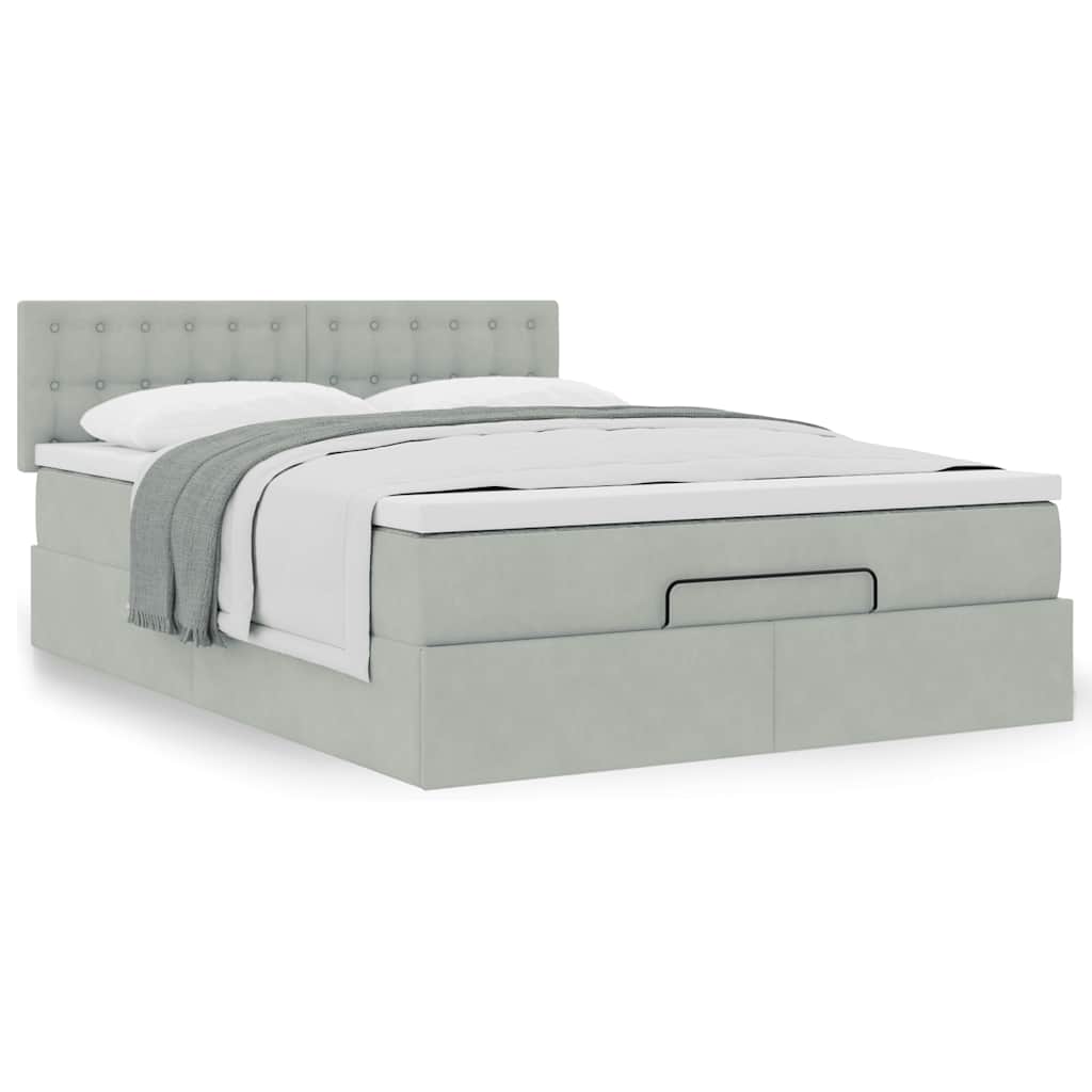 Ottoman bed met matras 140x200cm fluweel lichtgrijs is nu te koop bij PeponiXL, paradijselijk wonen!