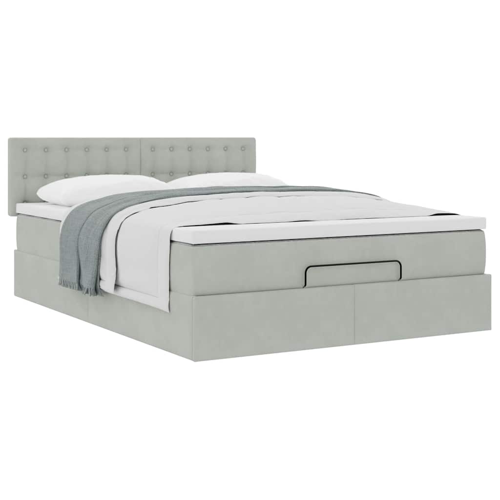 Ottoman bed met matras 140x200cm fluweel lichtgrijs is nu te koop bij PeponiXL, paradijselijk wonen!