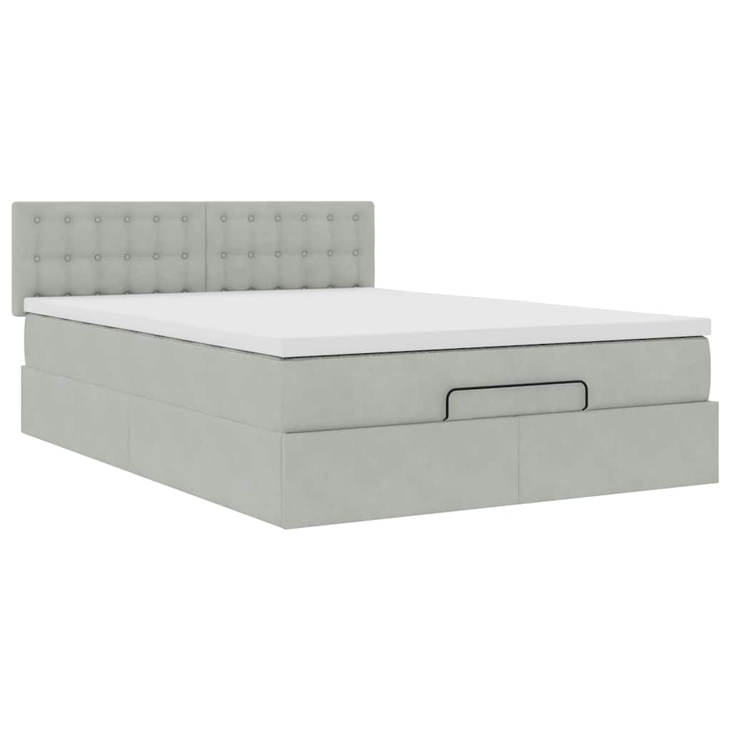 Ottoman bed met matras 140x200cm fluweel lichtgrijs is nu te koop bij PeponiXL, paradijselijk wonen!