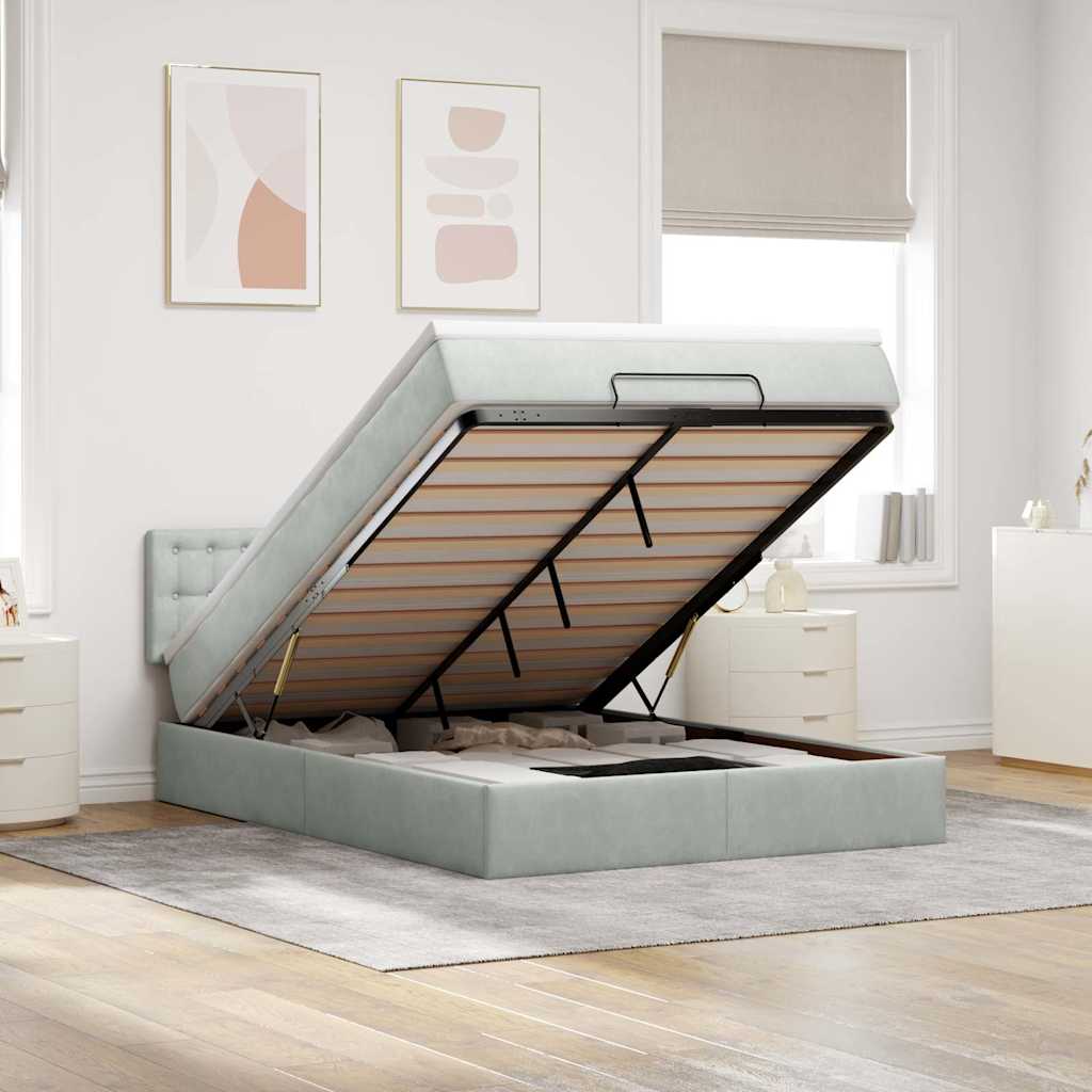 Ottoman bed met matras 140x200cm fluweel lichtgrijs is nu te koop bij PeponiXL, paradijselijk wonen!