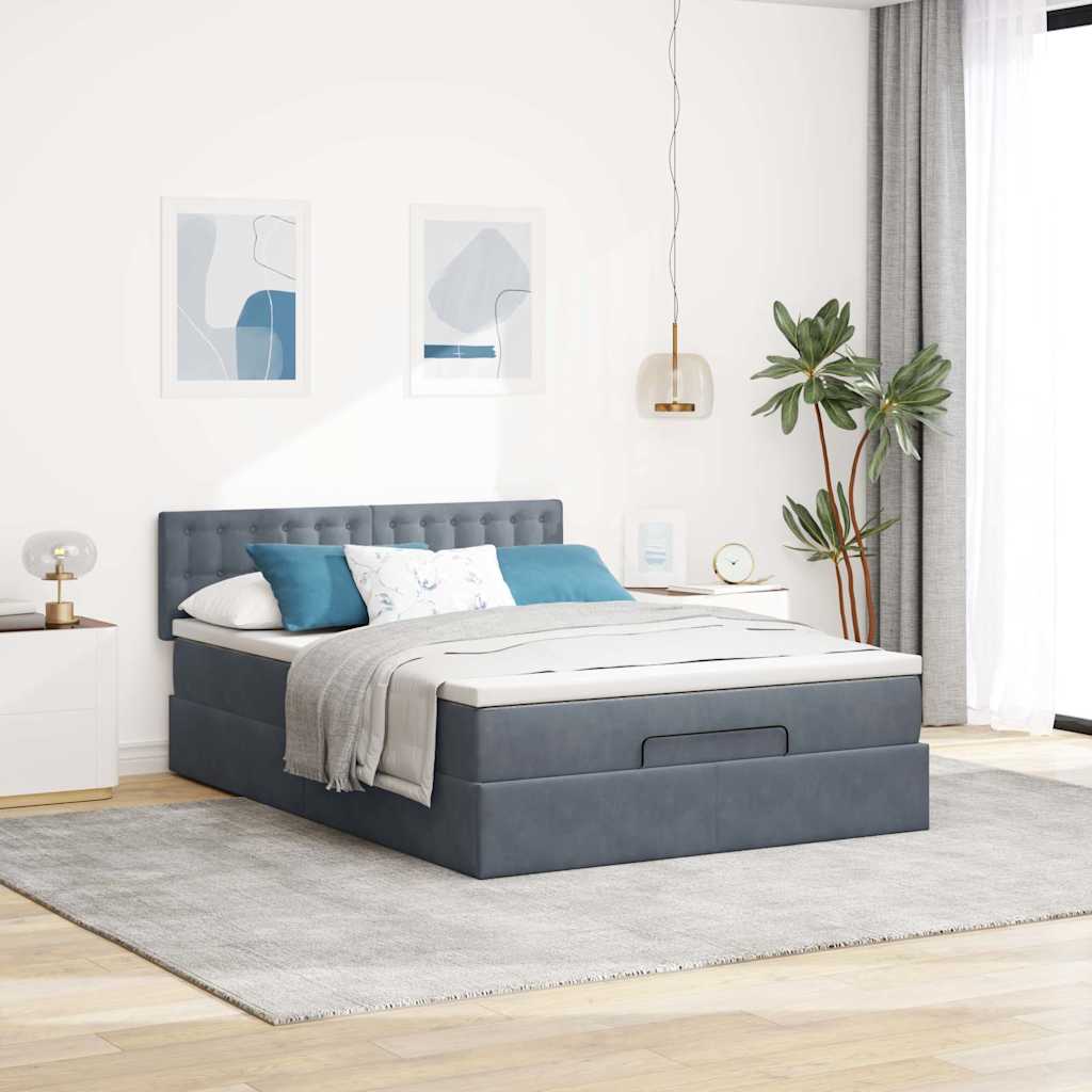 Ottoman bed met matras 140x200cm fluweel donkergrijs is nu te koop bij PeponiXL, paradijselijk wonen!