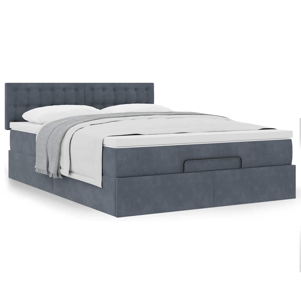Ottoman bed met matras 140x200cm fluweel donkergrijs is nu te koop bij PeponiXL, paradijselijk wonen!