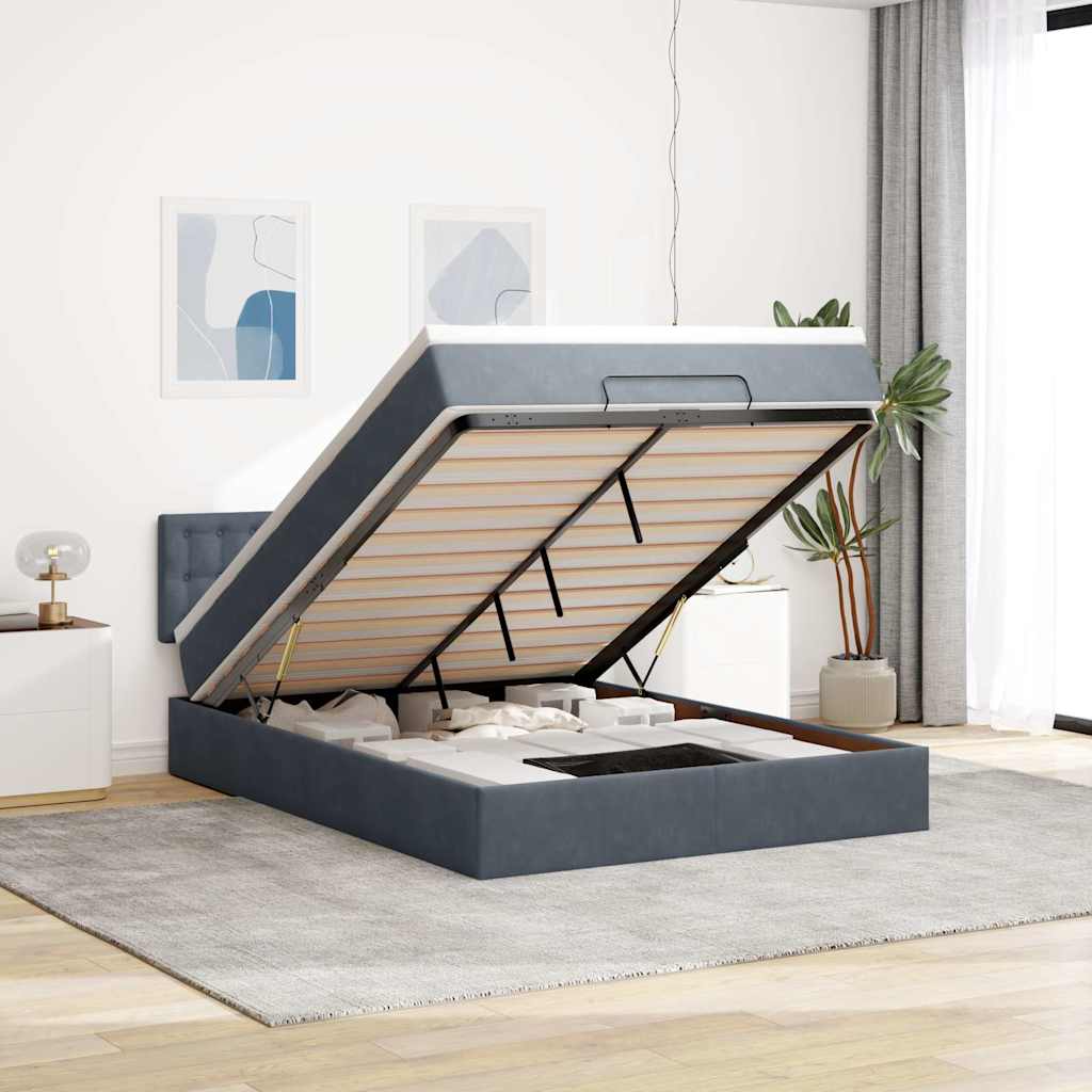 Ottoman bed met matras 140x200cm fluweel donkergrijs is nu te koop bij PeponiXL, paradijselijk wonen!