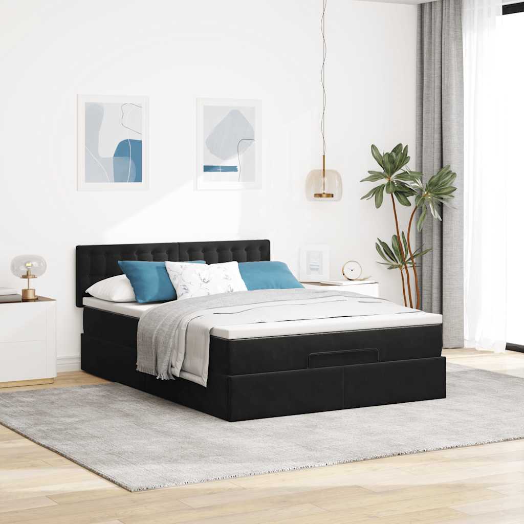 Ottoman bed met matras 140x200cm fluweel zwart is nu te koop bij PeponiXL, paradijselijk wonen!