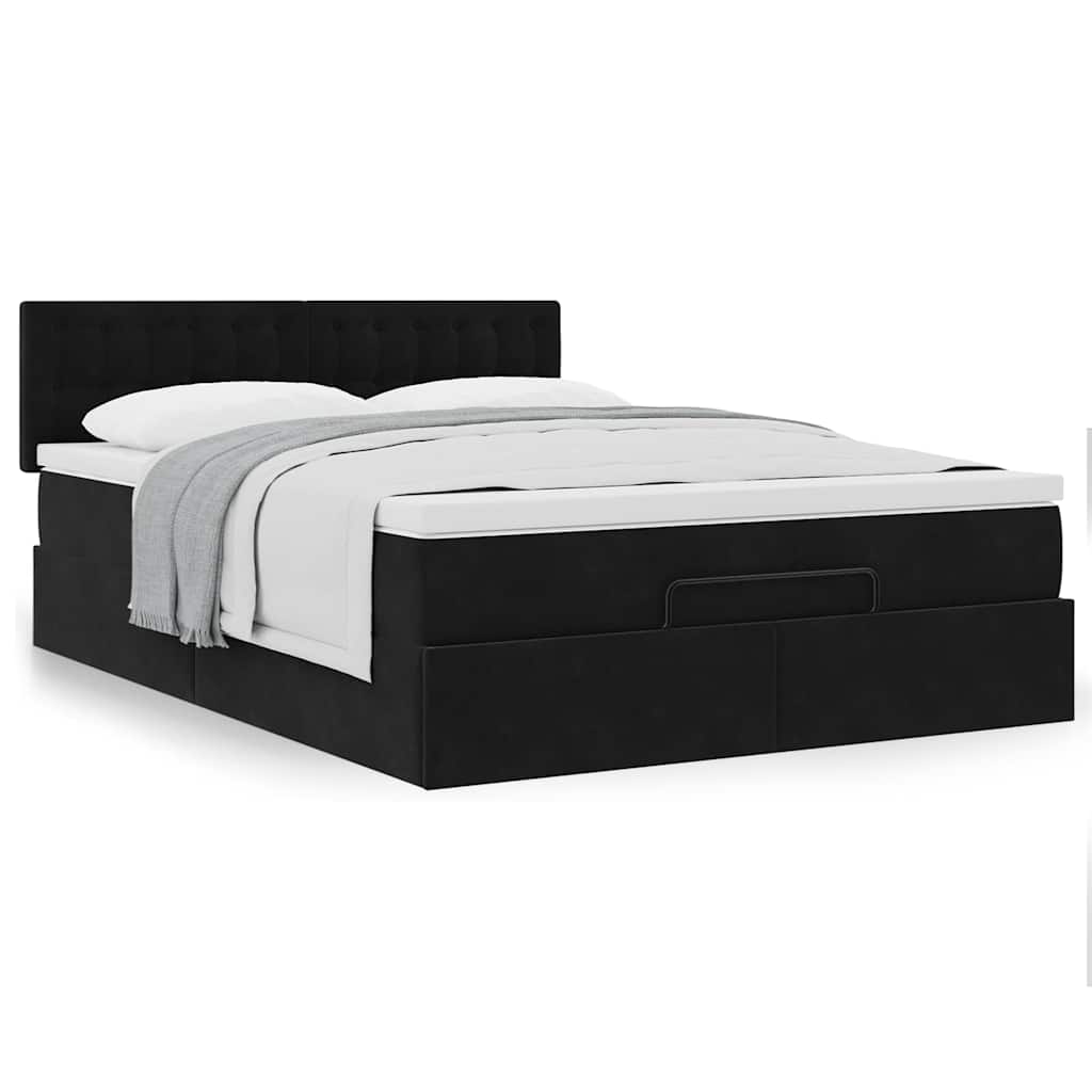 Ottoman bed met matras 140x200cm fluweel zwart is nu te koop bij PeponiXL, paradijselijk wonen!