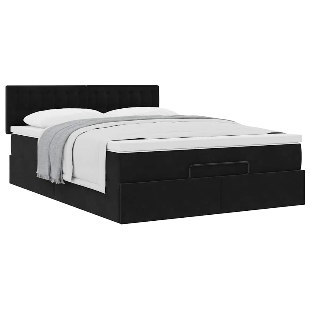 Ottoman bed met matras 140x200cm fluweel zwart is nu te koop bij PeponiXL, paradijselijk wonen!