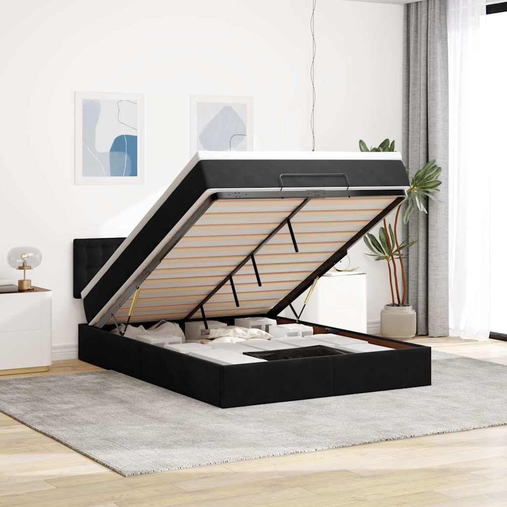 Ottoman bed met matras 140x200cm fluweel zwart is nu te koop bij PeponiXL, paradijselijk wonen!