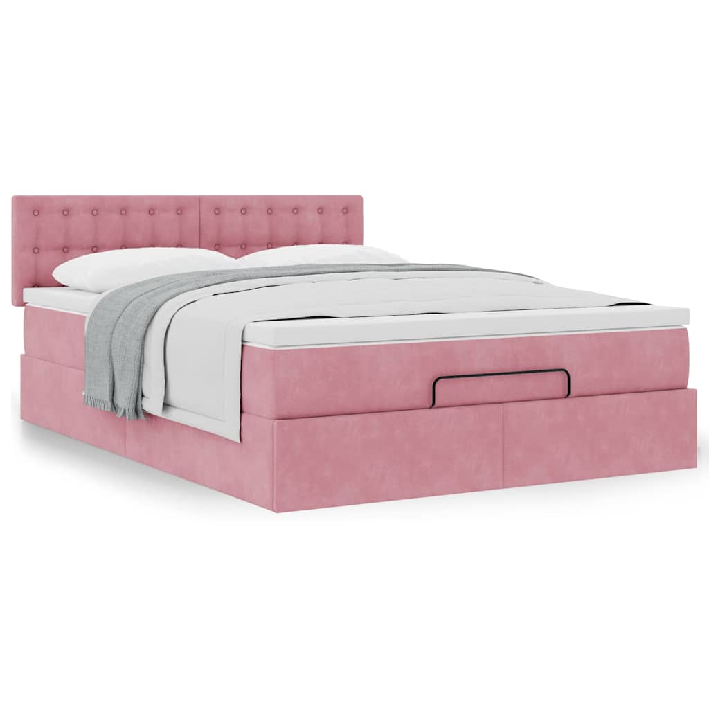 Ottoman bed met matras 140x200cm fluweel roze is nu te koop bij PeponiXL, paradijselijk wonen!