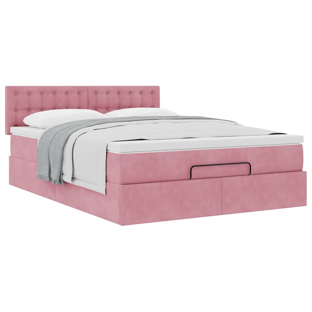 Ottoman bed met matras 140x200cm fluweel roze is nu te koop bij PeponiXL, paradijselijk wonen!
