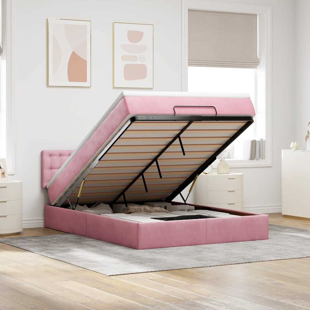 Ottoman bed met matras 140x200cm fluweel roze is nu te koop bij PeponiXL, paradijselijk wonen!