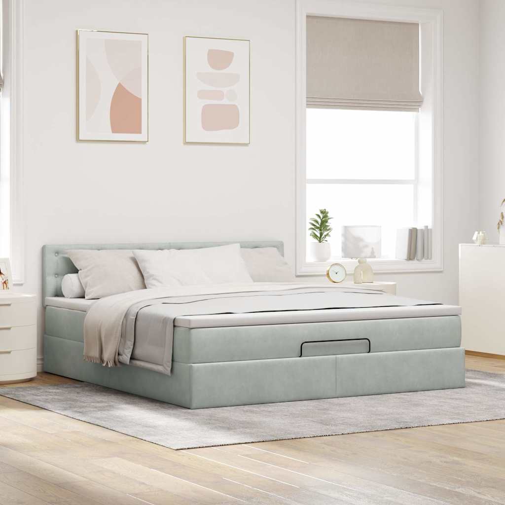 Ottoman bed met matras 160x200cm fluweel lichtgrijs is nu te koop bij PeponiXL, paradijselijk wonen!