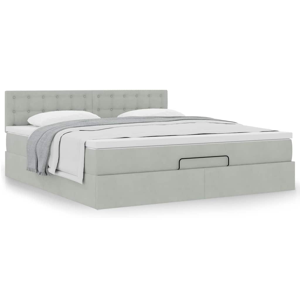 Ottoman bed met matras 160x200cm fluweel lichtgrijs is nu te koop bij PeponiXL, paradijselijk wonen!