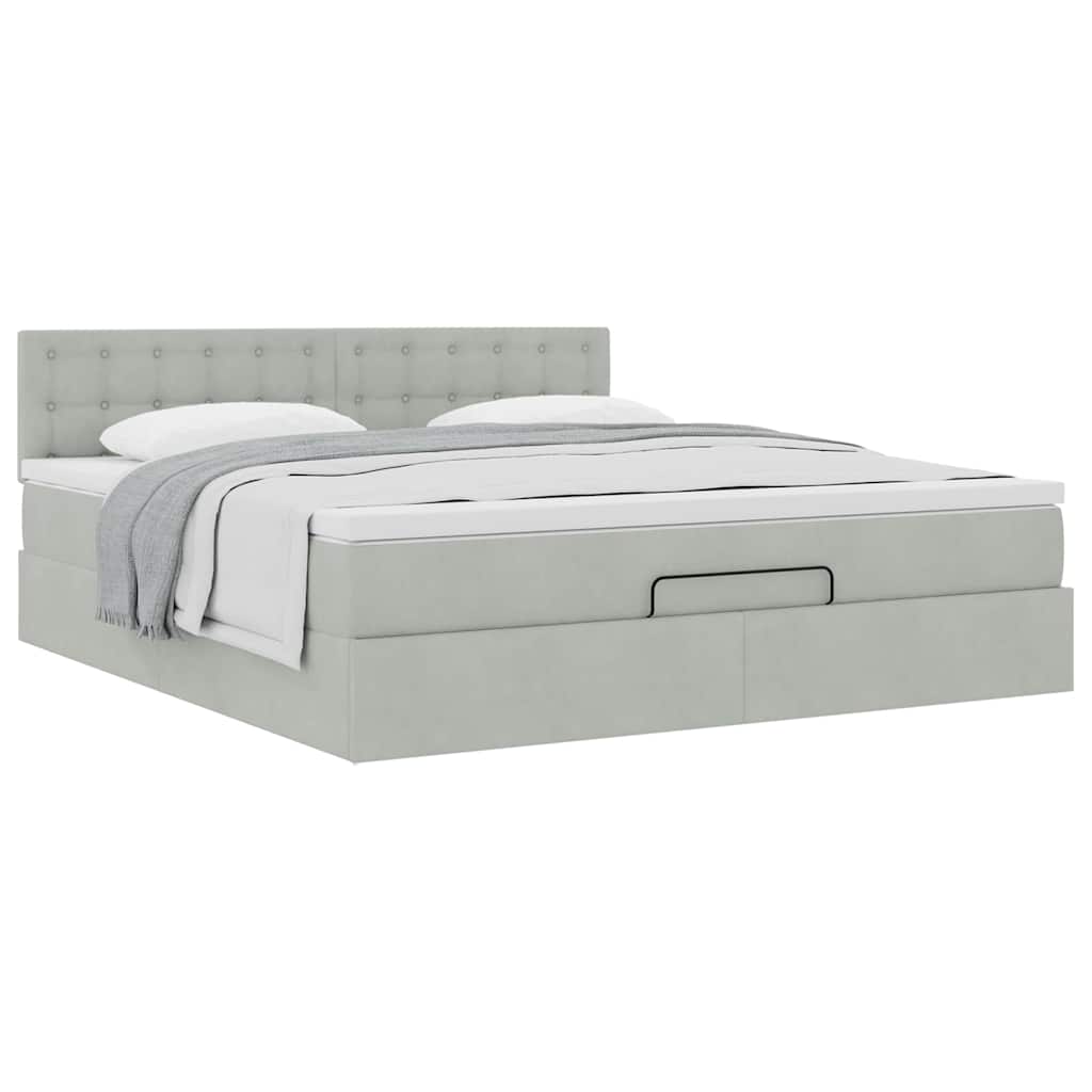 Ottoman bed met matras 160x200cm fluweel lichtgrijs is nu te koop bij PeponiXL, paradijselijk wonen!