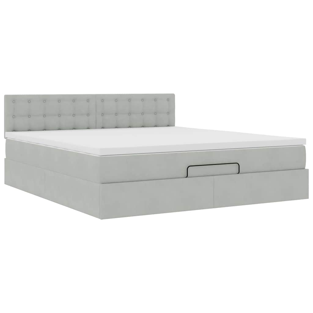 Ottoman bed met matras 160x200cm fluweel lichtgrijs is nu te koop bij PeponiXL, paradijselijk wonen!