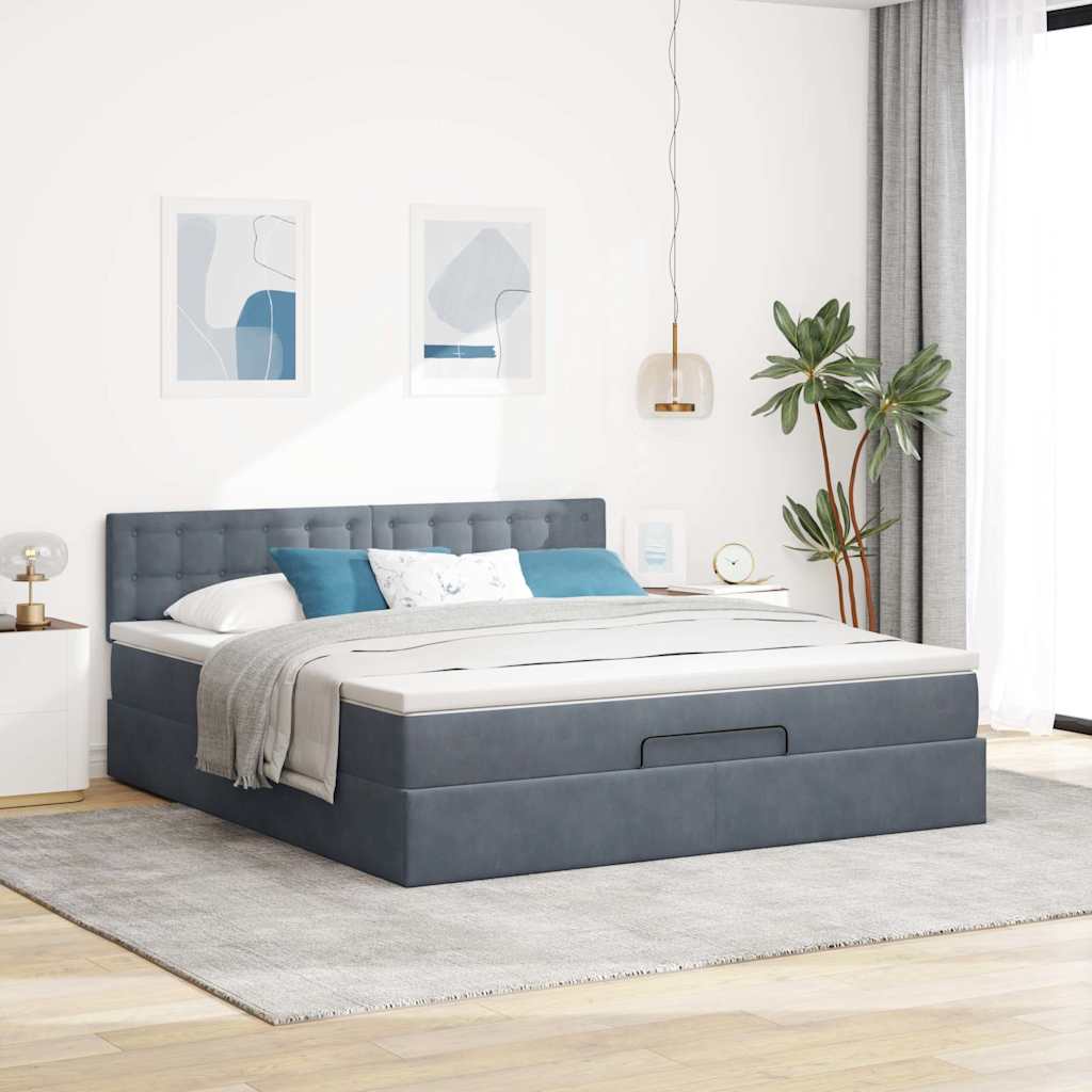 Ottoman bed met matras 160x200cm fluweel donkergrijs is nu te koop bij PeponiXL, paradijselijk wonen!