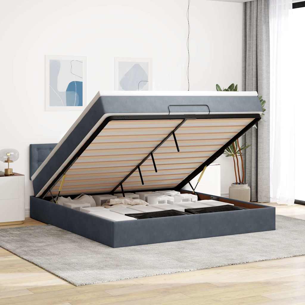 Ottoman bed met matras 160x200cm fluweel donkergrijs is nu te koop bij PeponiXL, paradijselijk wonen!