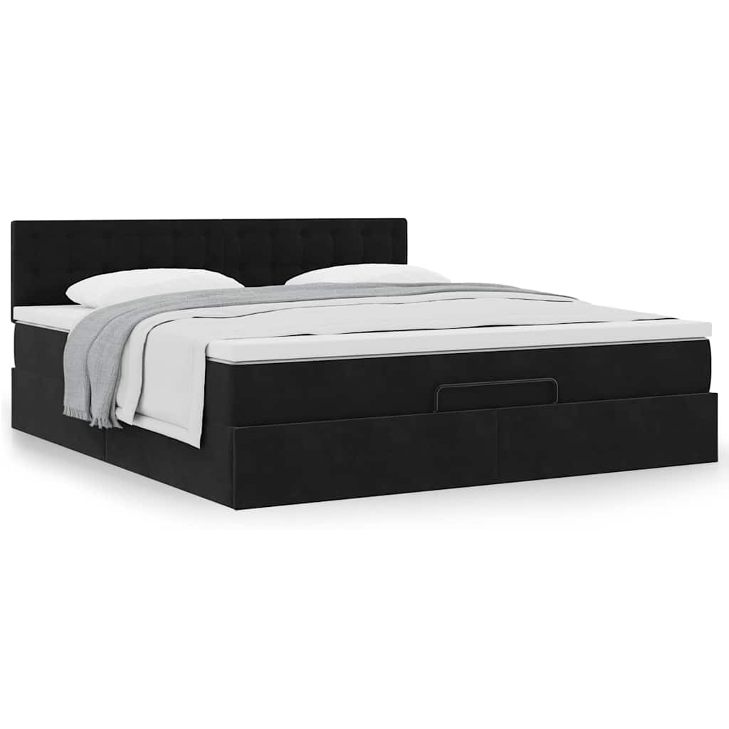 Ottoman bed met matras 160x200cm fluweel zwart is nu te koop bij PeponiXL, paradijselijk wonen!