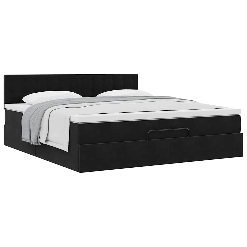 Ottoman bed met matras 160x200cm fluweel zwart is nu te koop bij PeponiXL, paradijselijk wonen!