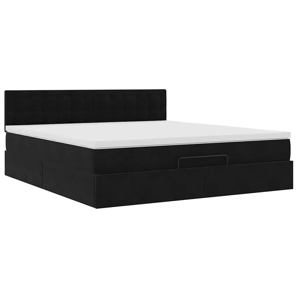Ottoman bed met matras 160x200cm fluweel zwart is nu te koop bij PeponiXL, paradijselijk wonen!