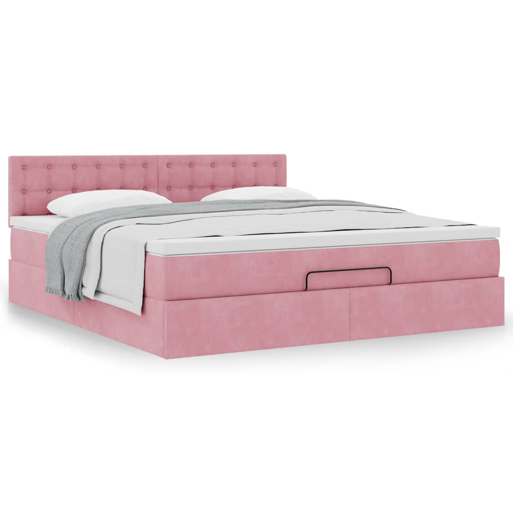 Ottoman bed met matras 160x200cm fluweel roze is nu te koop bij PeponiXL, paradijselijk wonen!